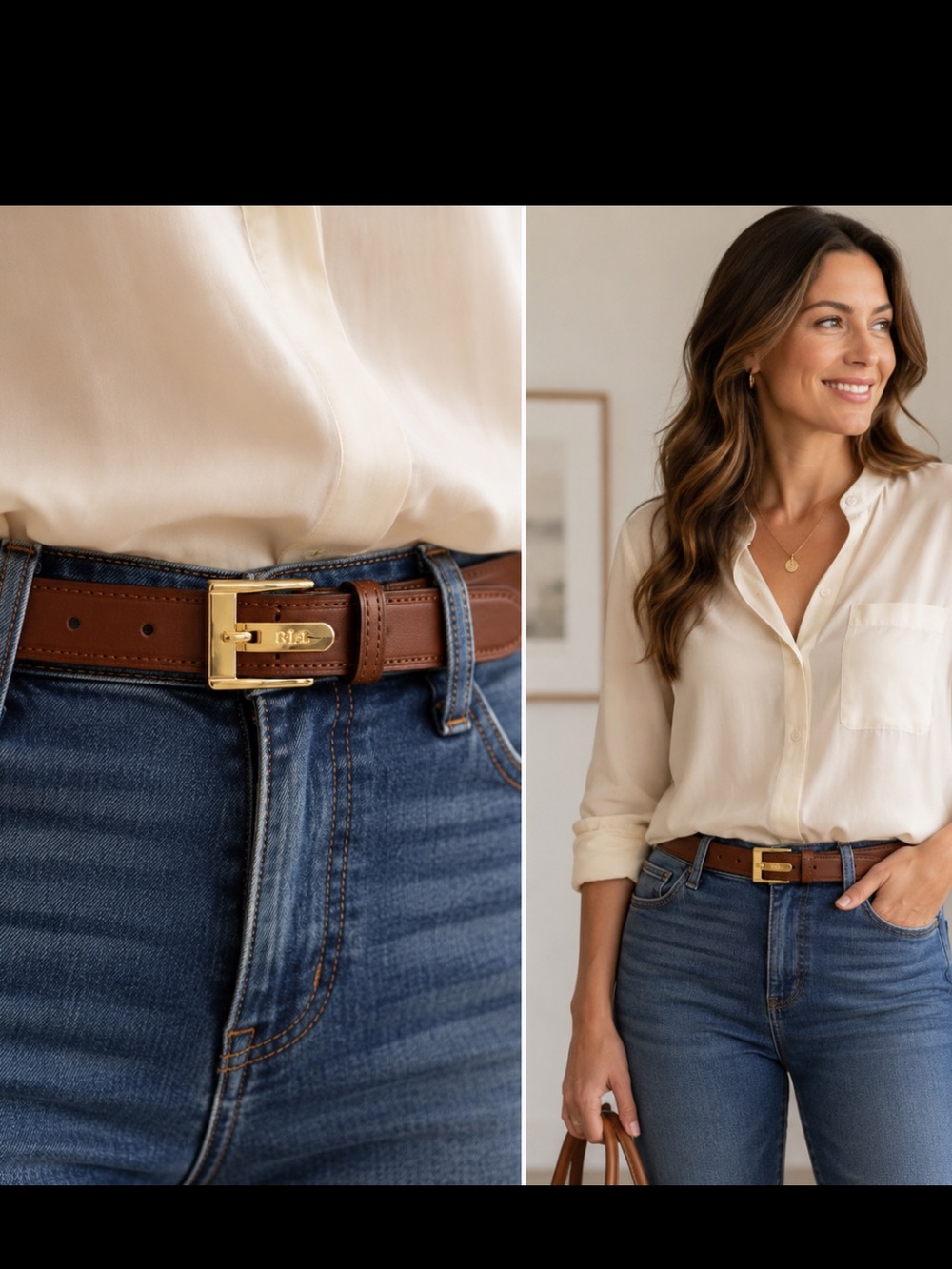 Lauren Ralph Lauren Brown Leather Belt with Gold RLL Accent.S